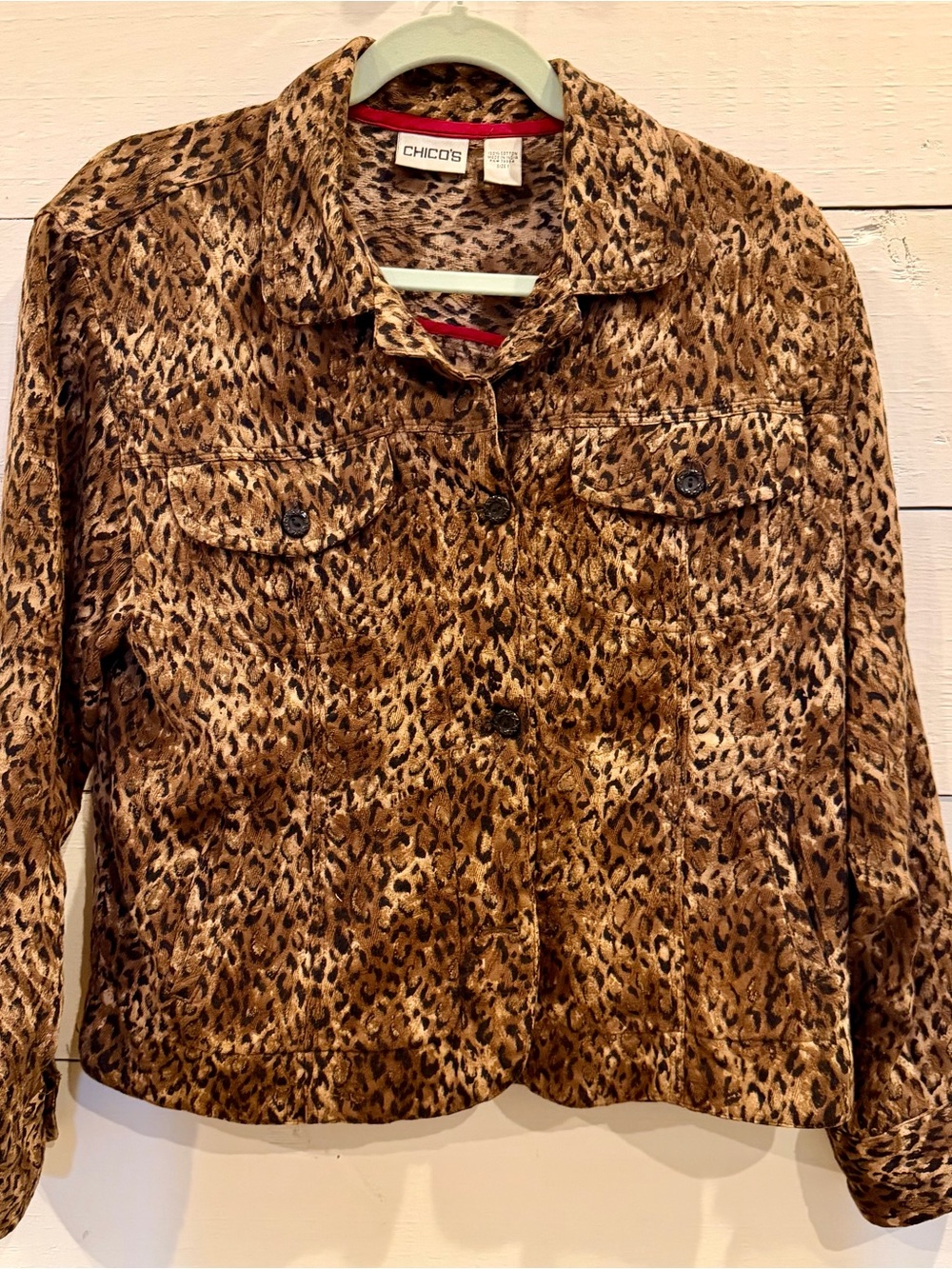 Chico’s Leopard Print Cotton Jacket Size 1 Animal Print